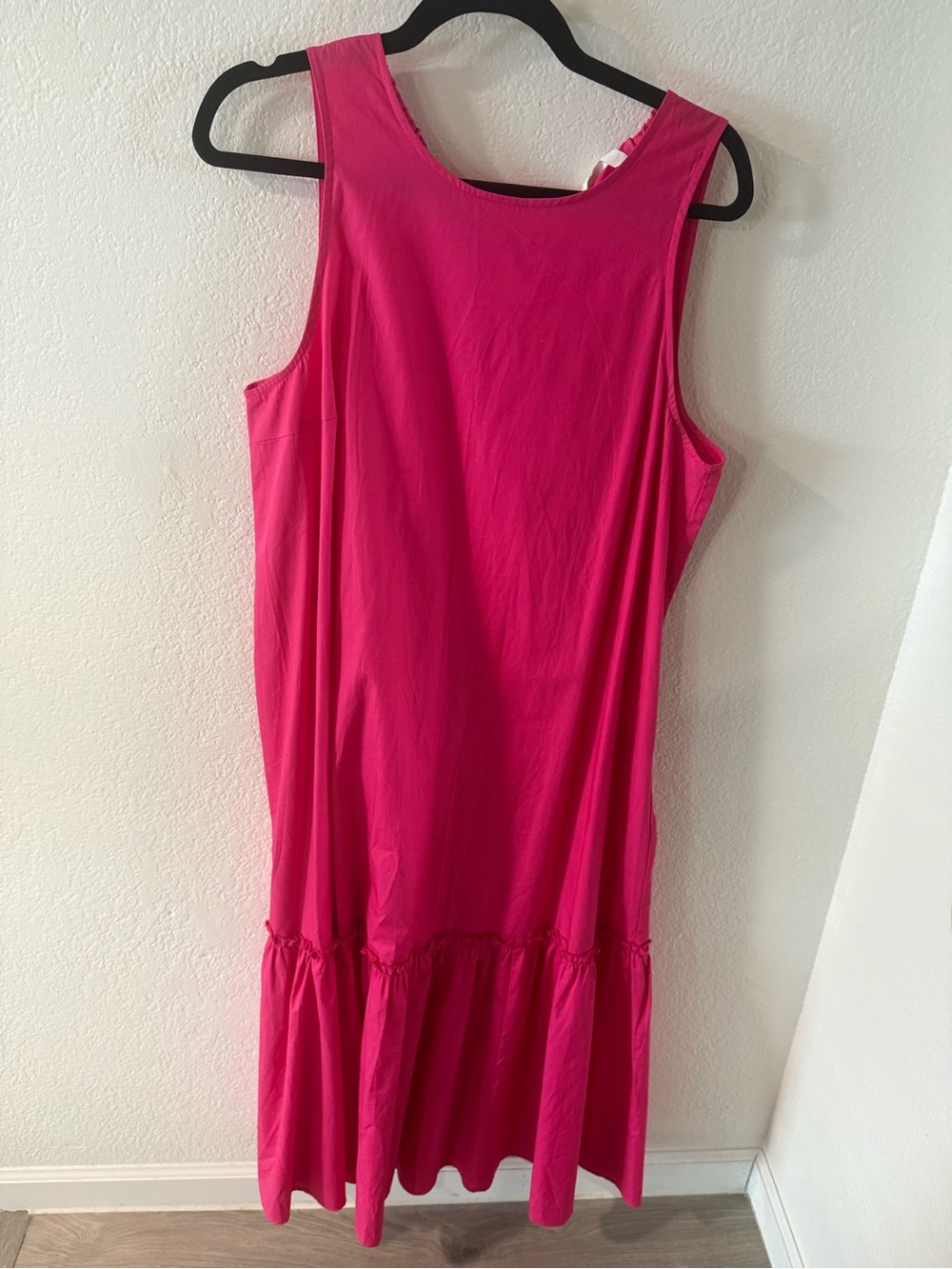 H&M Bright Pink Sleeveless Midi Dress with Ruffle Hem
